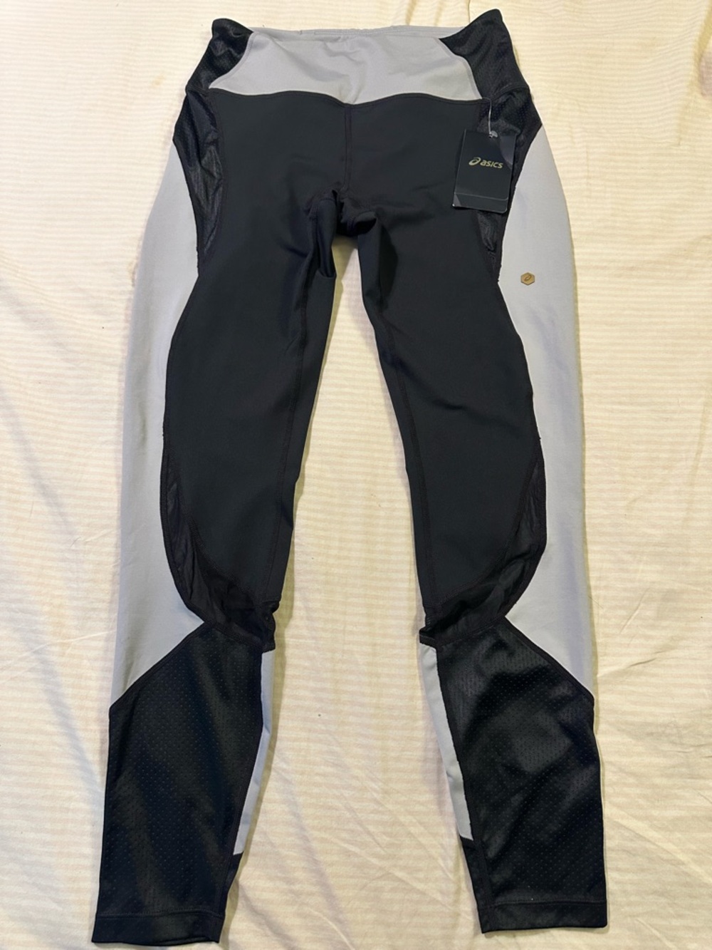 Asics Black and Light Gray Athletic Leggings with Logo Detail